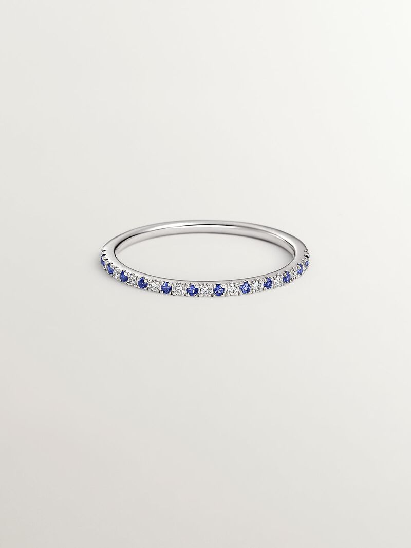 9K white gold ring with sapphires and diamonds image number 2