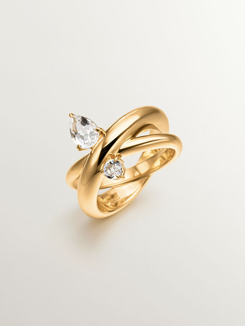 925 silver cross ring with topaz and white quartz image number 0