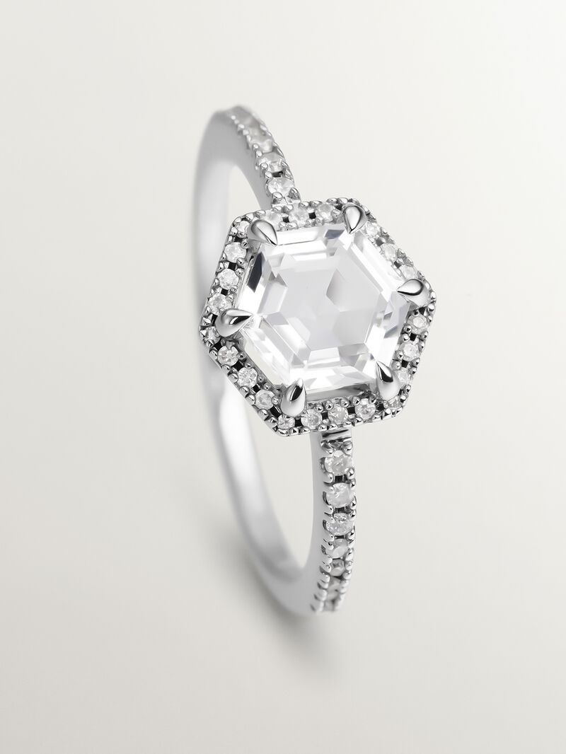 927 Silver ring with white topaz and grey diamond image number 2