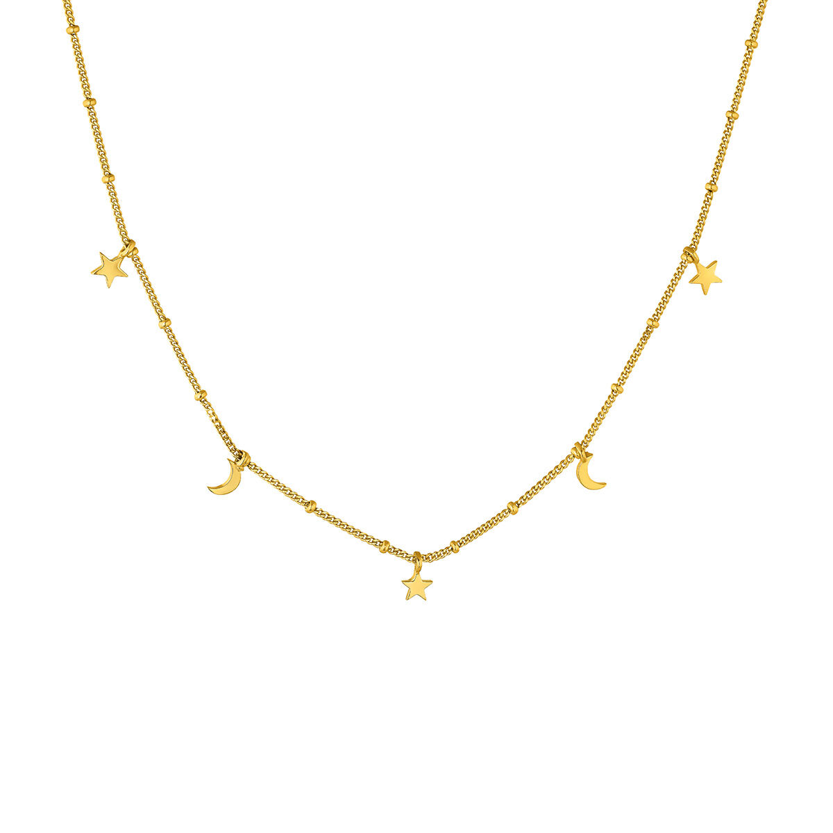 Gold plated silver stars and moons necklace , J04821-02, hi-res