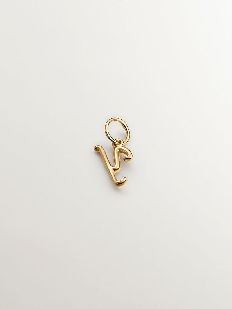925 Silver charm bathed in 18K yellow gold with initial Y image number 1