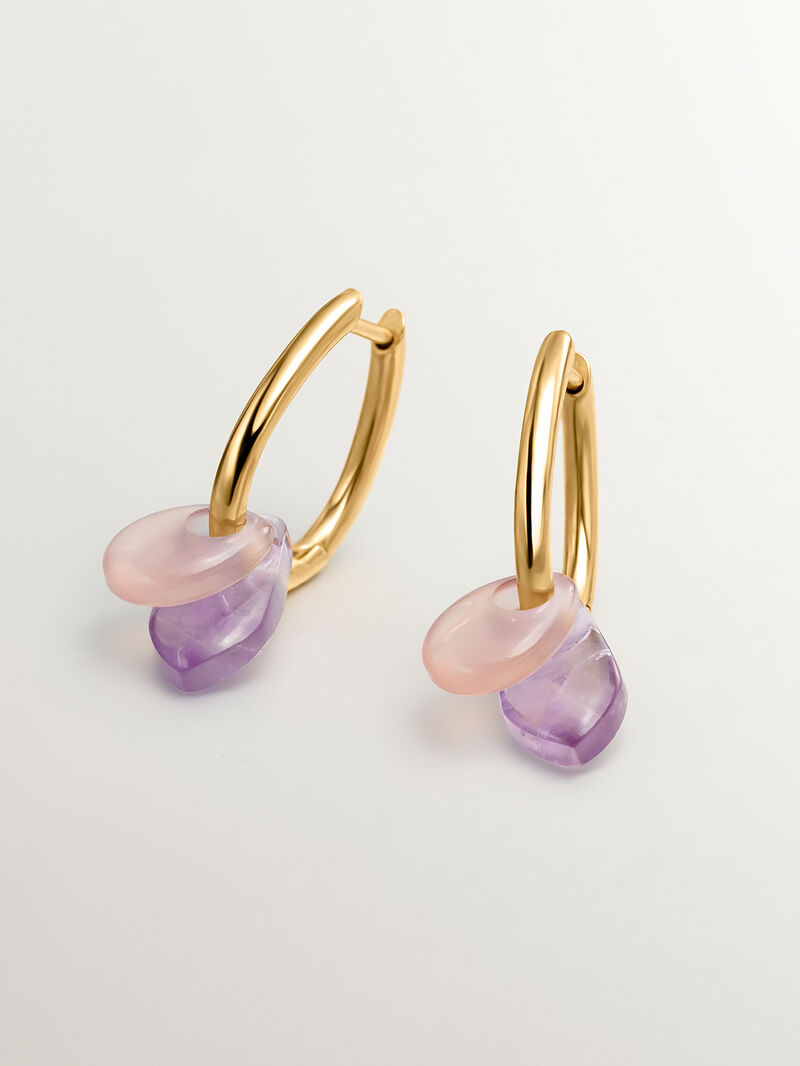 925 silver ring earrings in 18k yellow gold with Ágata image number 4