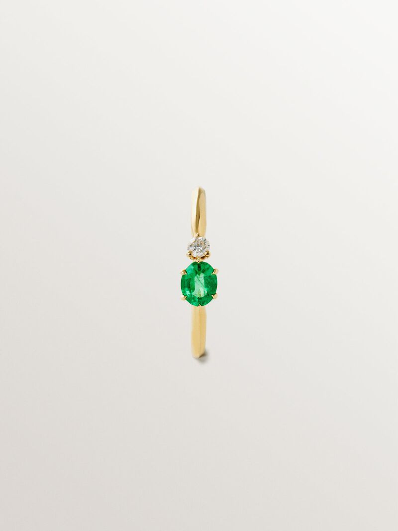 9K Yellow Gold Emerald and Diamond Single Hoop Earring image number 2
