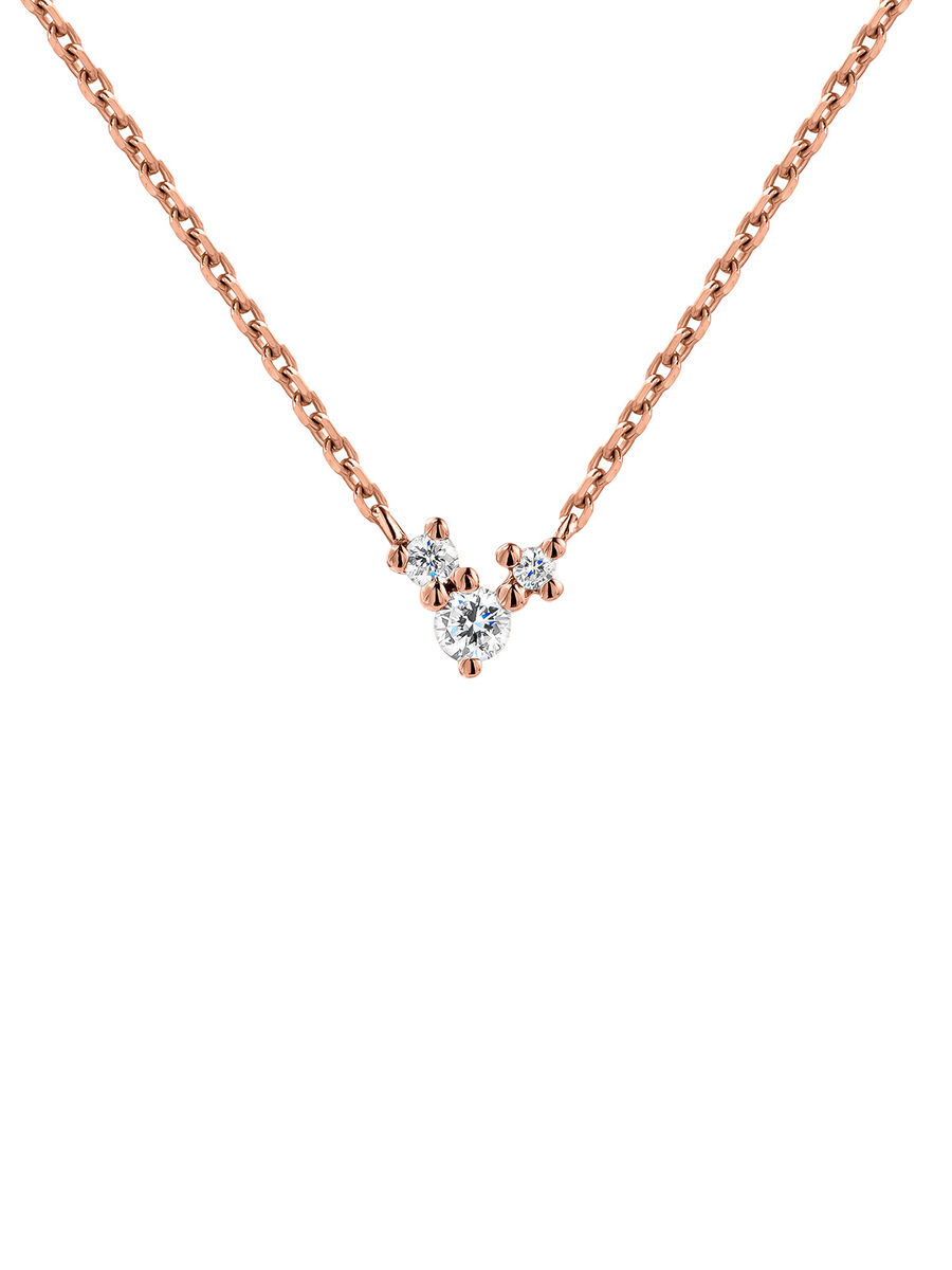 Pendentif trois pierres en or rose 9 K avec des diamants de 0,04 carat, J04961-03, hi-res