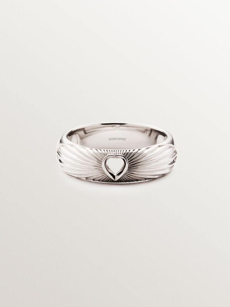925 silver ring with heart and guilloché texture image number 2