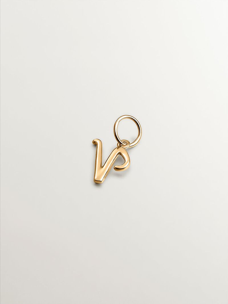 18K Yellow Gold-Plated 925 Silver Charm with Initial V image number 1