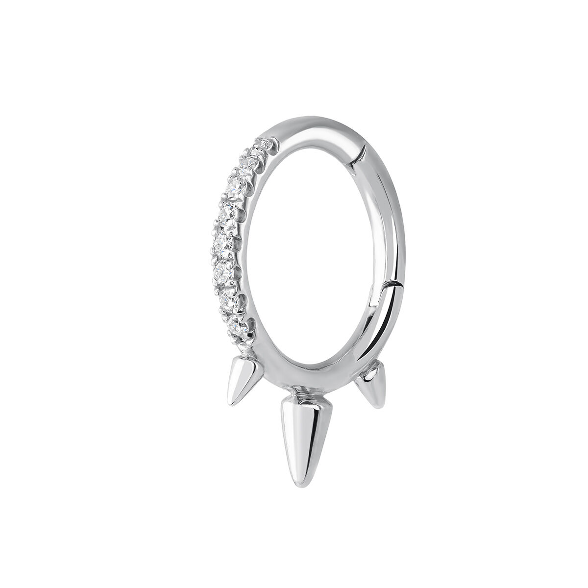 White gold three diamond spike hoop earring piercing 0.04 ct , J03873-01-H, hi-res