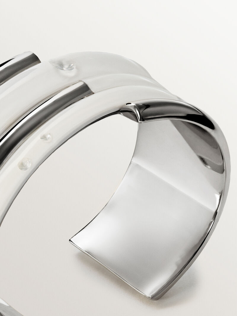 925 silver bracelet with white enamel and zircons suspended in resin image number 6