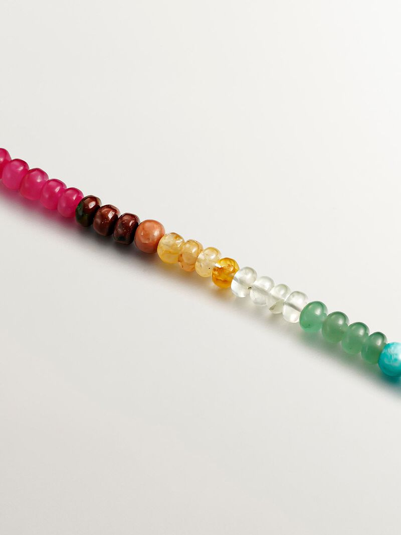 925 Silver necklace bathed in 18K yellow gold with multicolor stone beads. image number 2