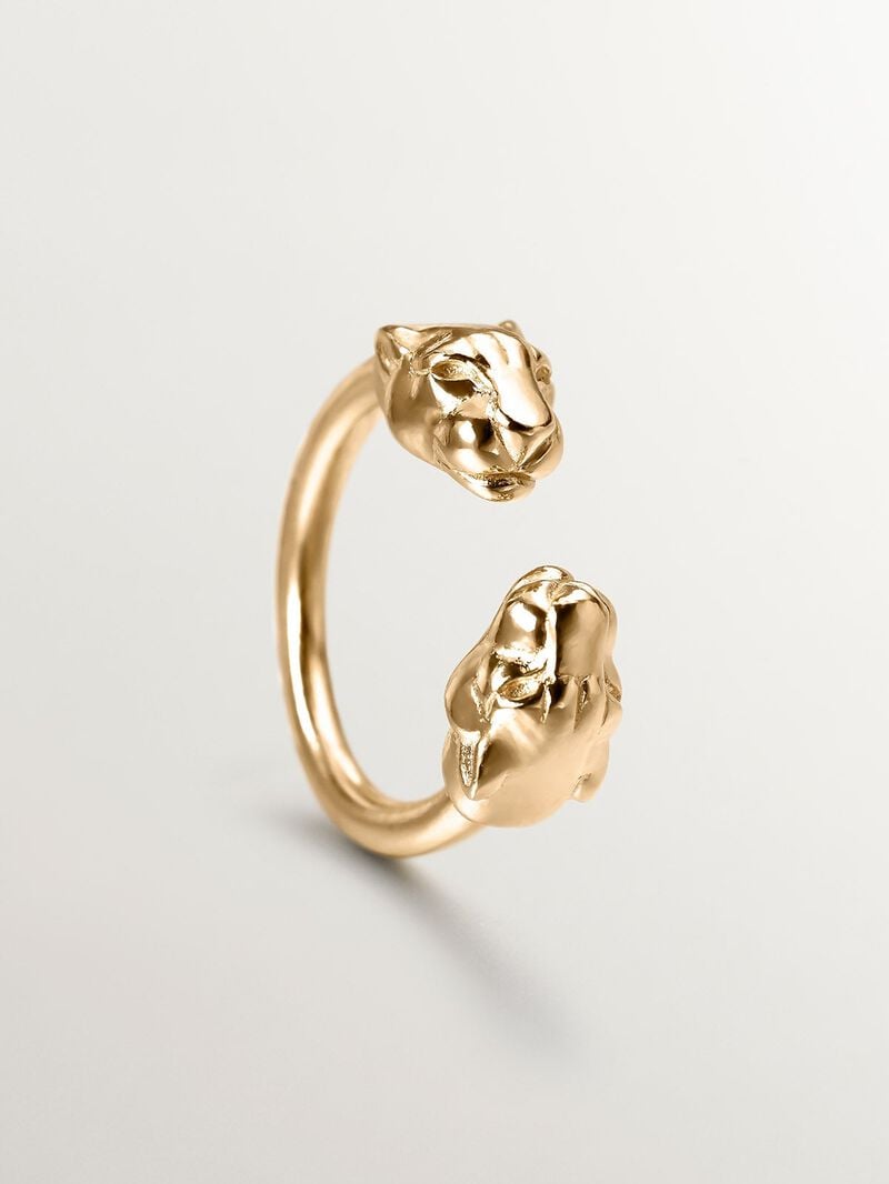 You and I ring made of 925 silver, bathed in 18K yellow gold with panther heads. image number 4