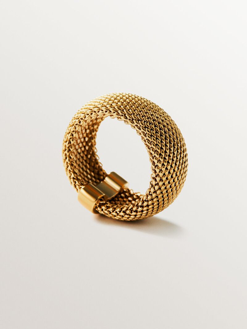 Rigid 18K yellow gold plated 925 silver ring with mesh image number 4