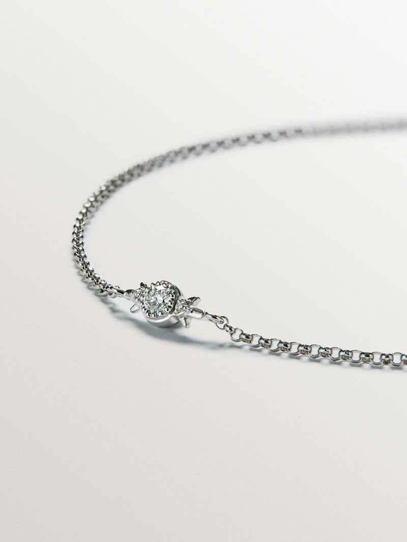 9K White Gold Rolo Link Bracelet with Diamond image number 2