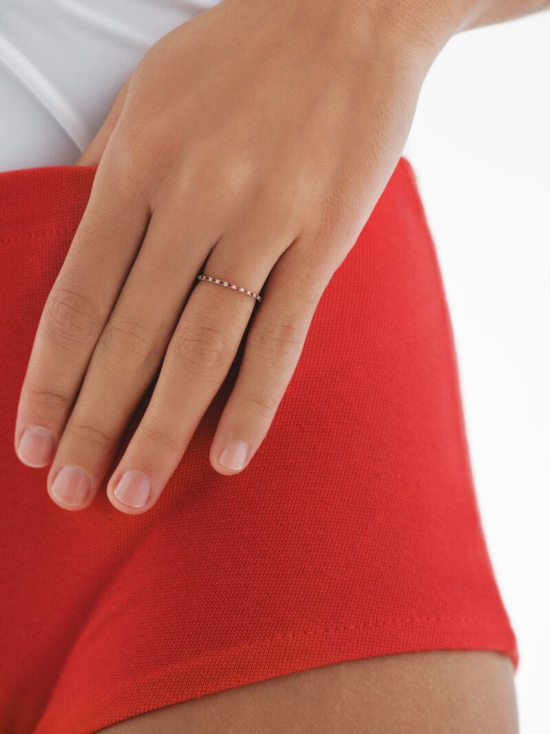9K Rose Gold Ring with Red Rubies and Diamonds image number 1