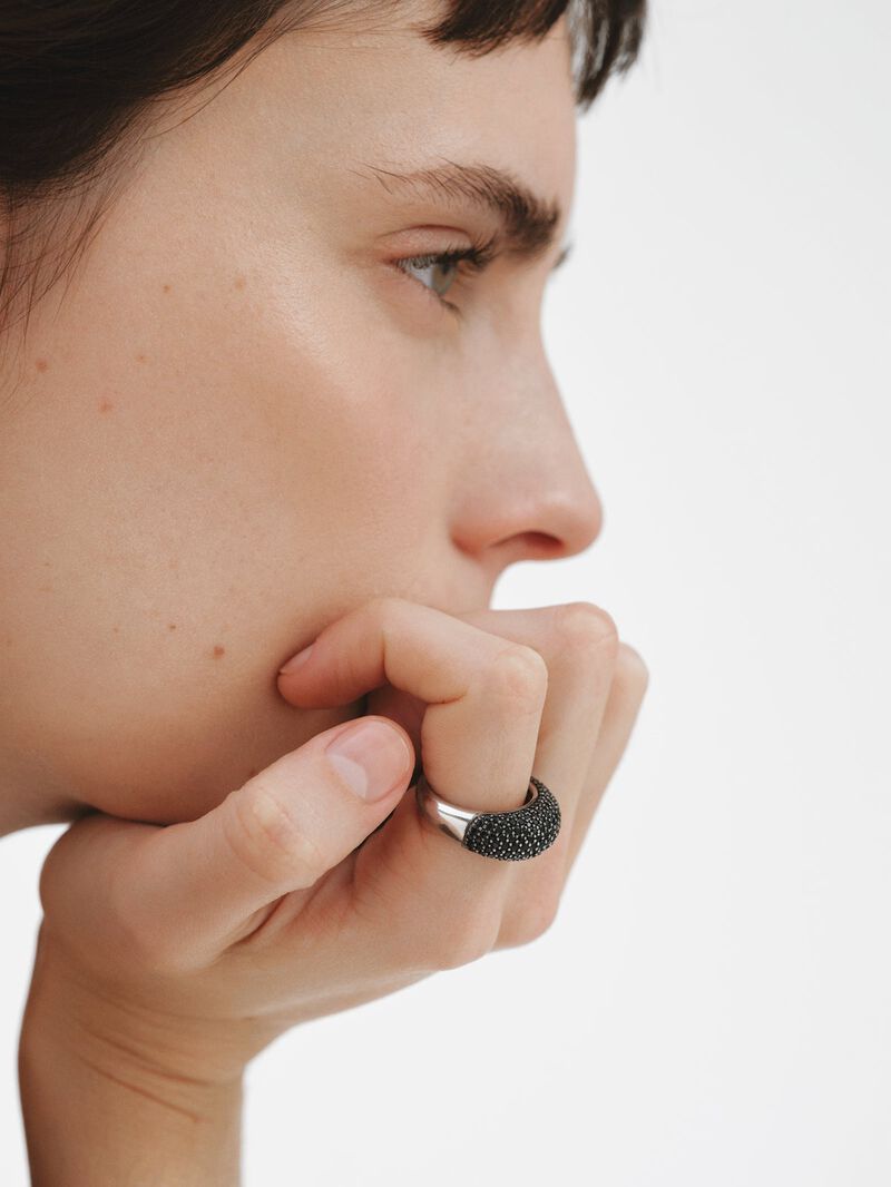 925 silver ring with paved black spinels image number 3
