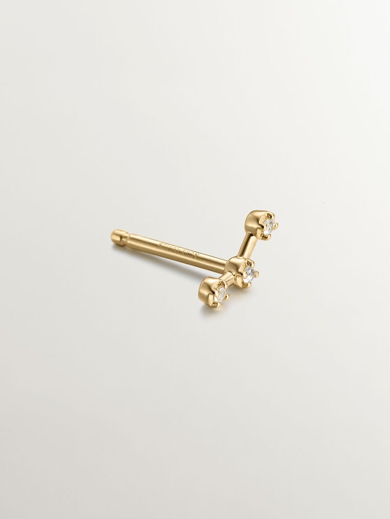 Single climbing earring made of 925 silver coated in 18K yellow gold with white topaz. image number 2