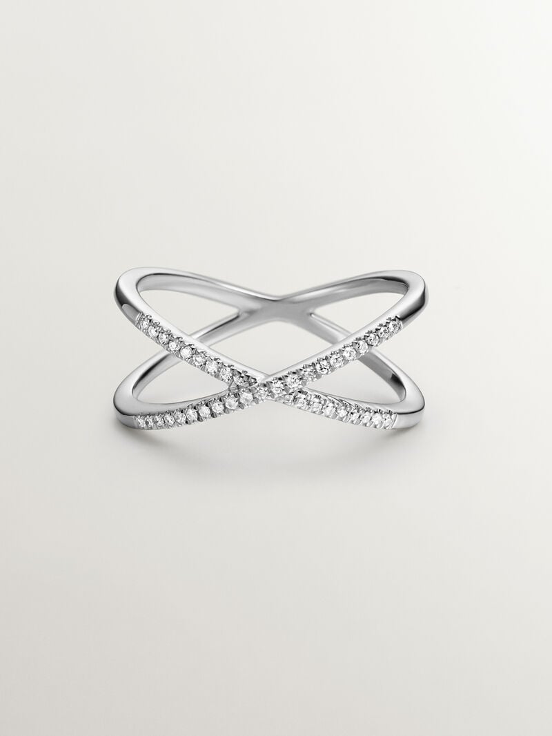 18K White Gold Double Crossed Ring with Diamonds image number 2