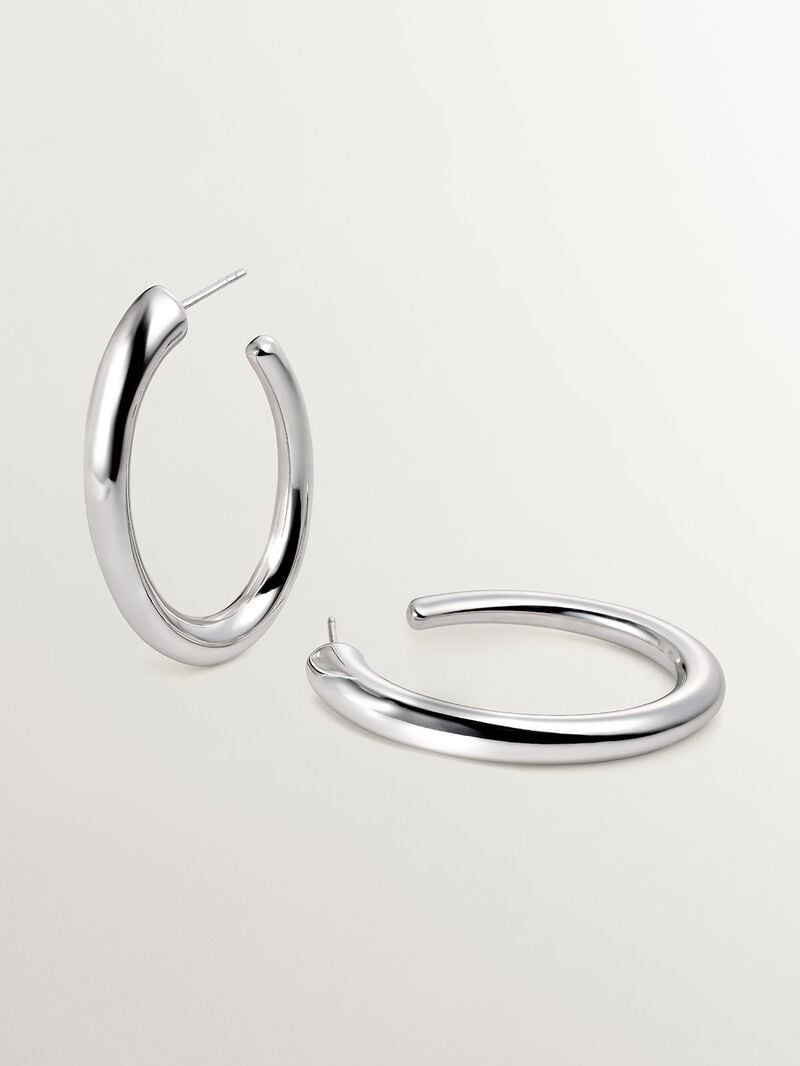 Large 925 silver hoop earrings with an oval shape image number 2