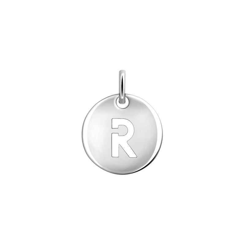 Silver R initial medallion charm  , J03455-01-R, hi-res