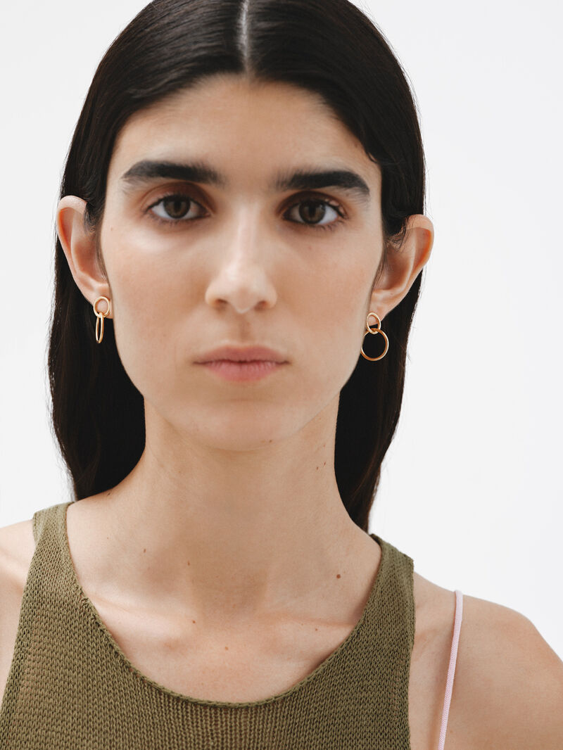 Double hoop earrings made of 925 silver, bathed in 18K yellow gold. image number 3