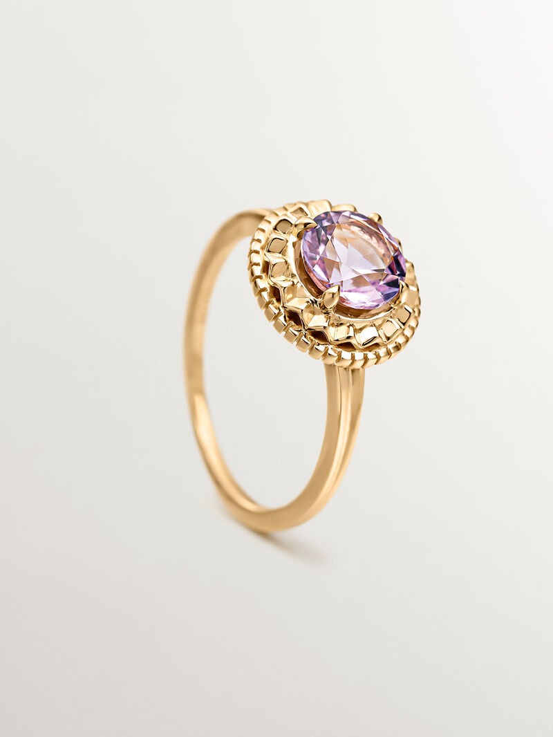 925 Silver ring bathed in 18K yellow gold with pink amethyst image number 4
