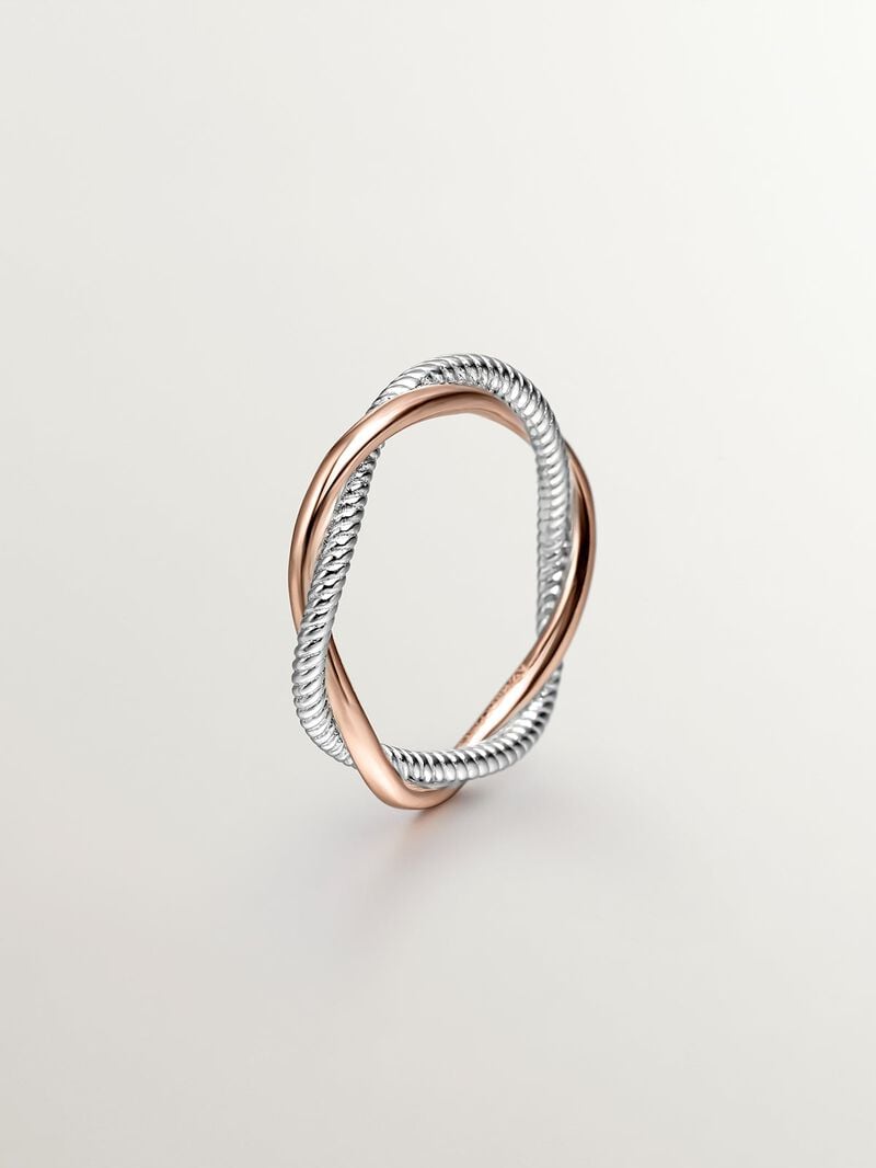Double twisted ring made of 925 silver bathed in 18K rose gold. image number 0