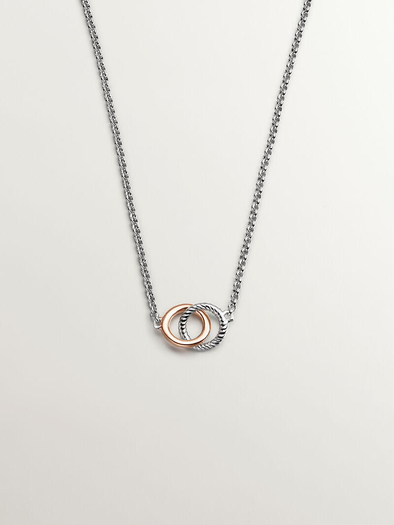 925 Sterling Silver pendant and 925 Sterling Silver pendant coated in 18K rose gold with interlocking circles. image number 0