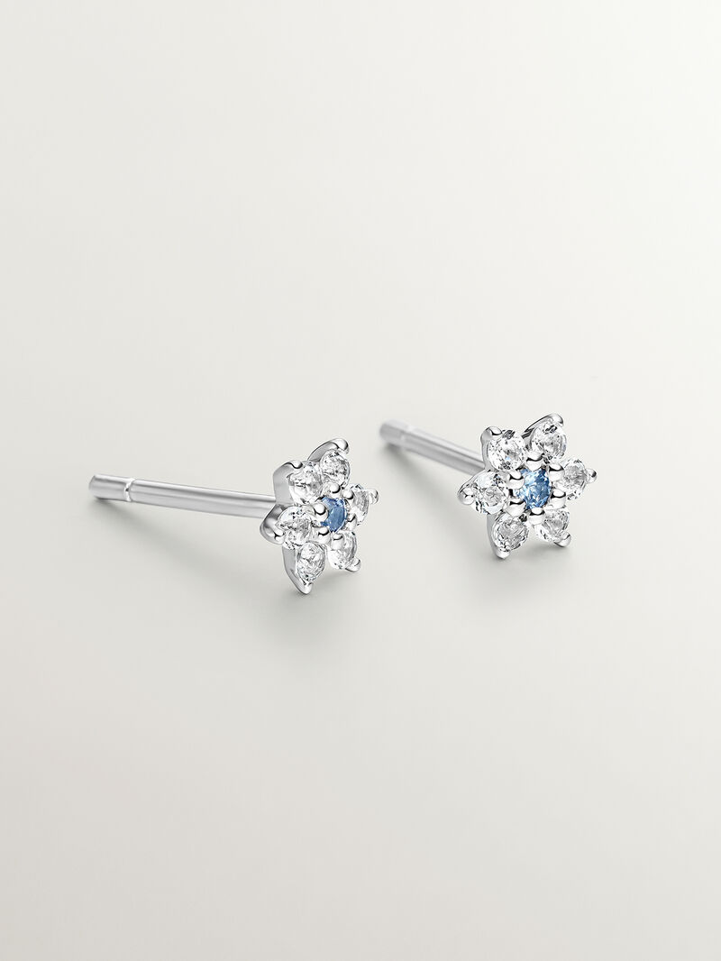 925 Silver earrings in the shape of a flower with sapphire and topaz. image number 4