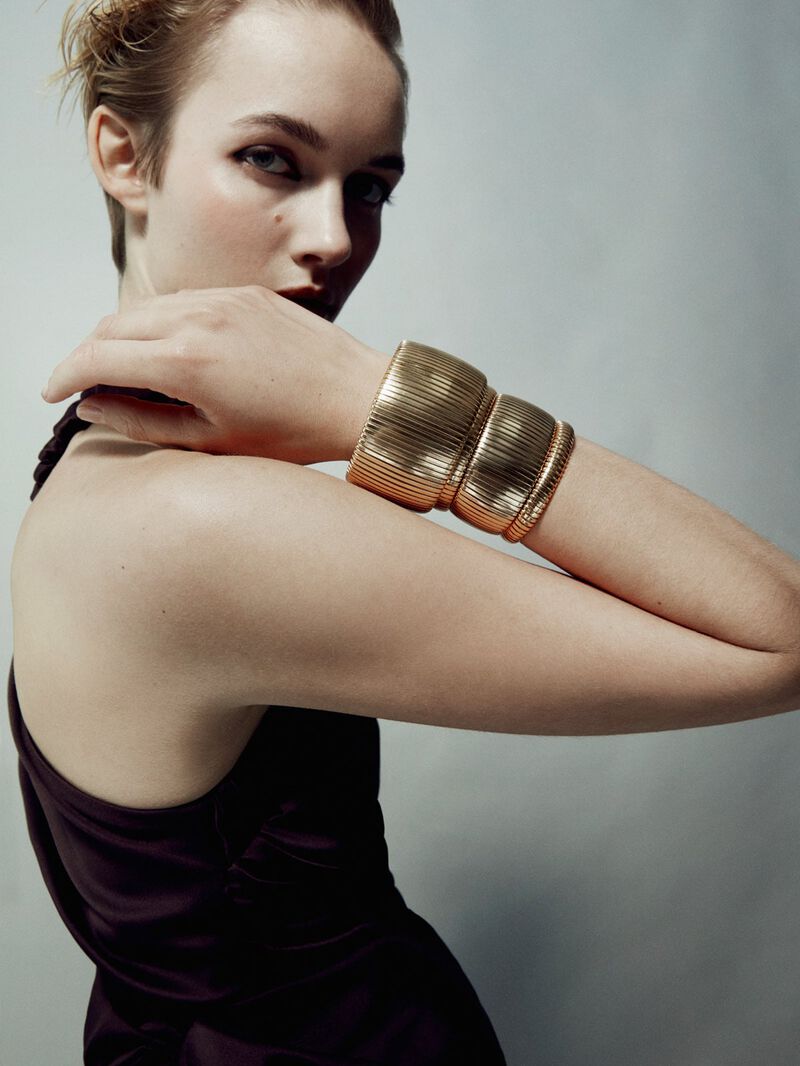 Tubogas M bracelet in 925 sterling silver plated with 18K yellow gold image number 1