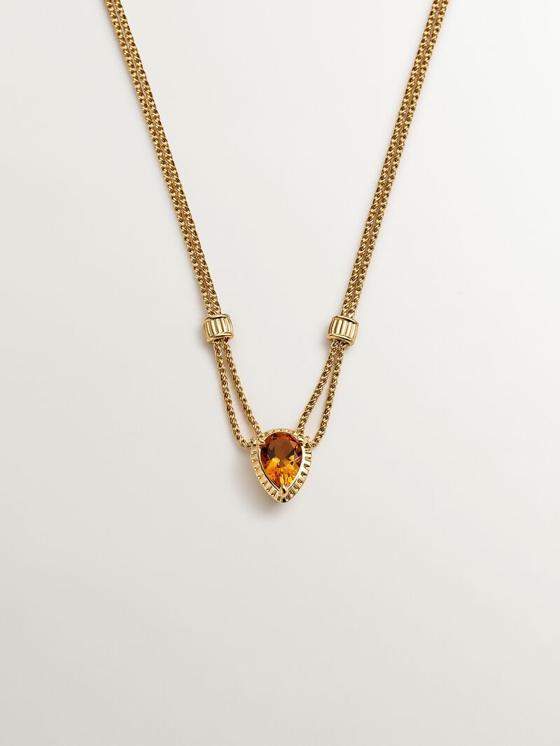 925 Silver pendant bathed in 18K yellow gold with yellow quartz image number 0