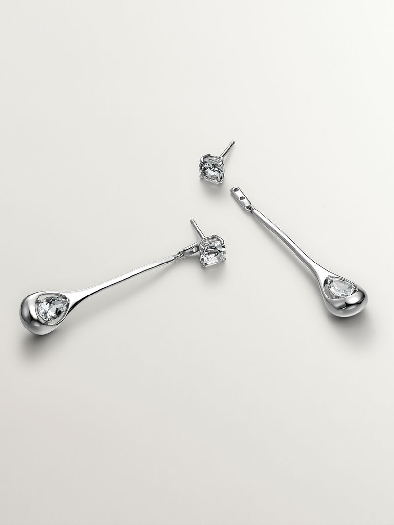 Long 925 silver earrings with white topazes image number 2
