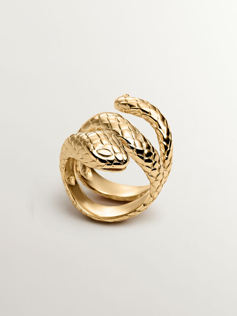 Wide 925 silver ring bathed in 18K yellow gold in the shape of a snake. image number 0