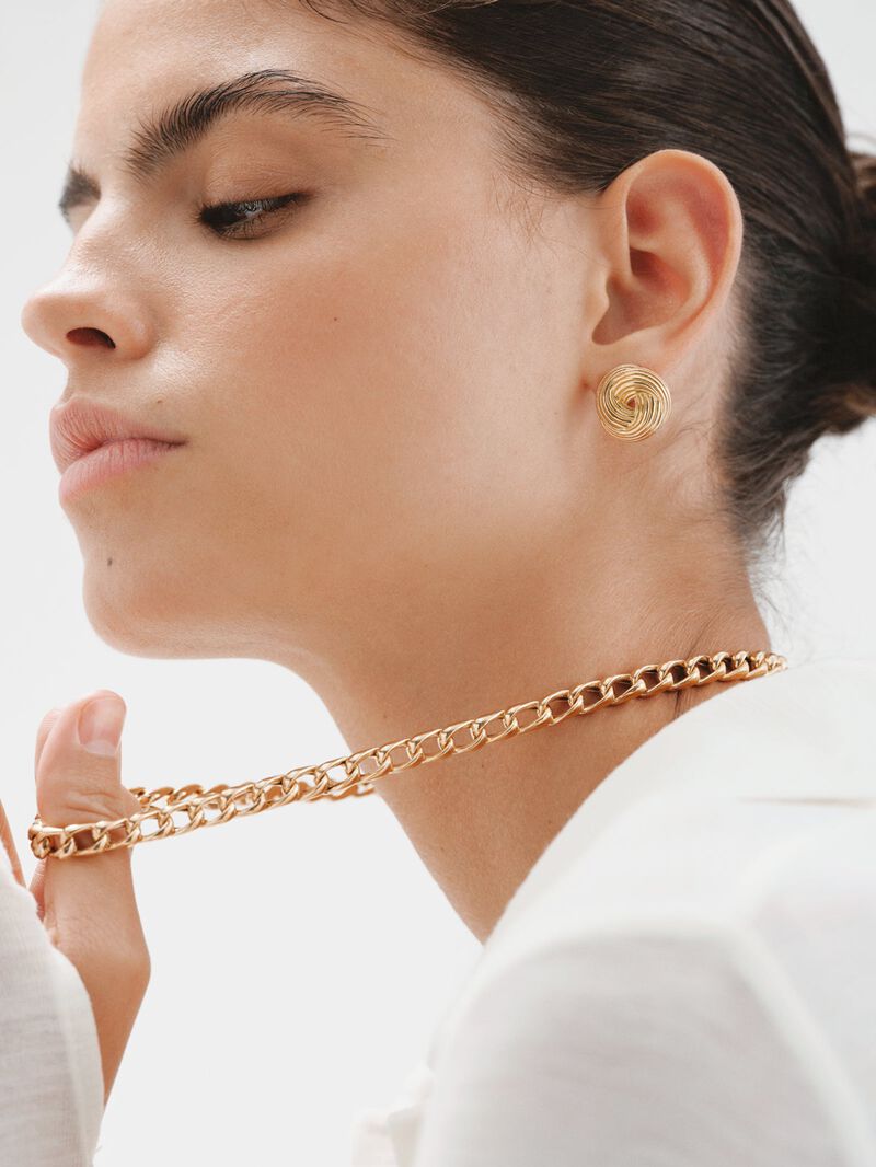 18K yellow gold plated 925 silver earrings with gallon texture image number 5