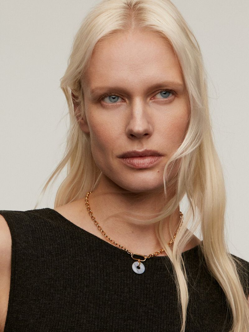 925 Silver necklace dipped in 18K yellow gold with blue agate image number 1