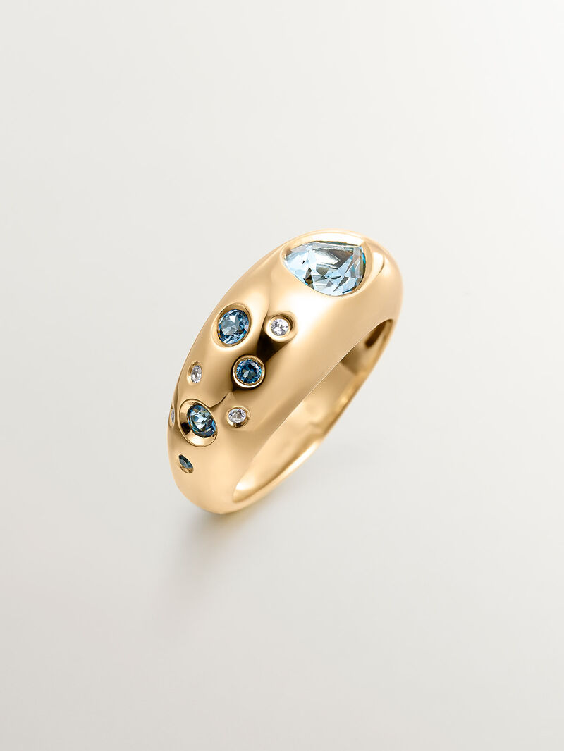 18K yellow gold plated 925 silver ring with sky blue and London blue topazes image number 4