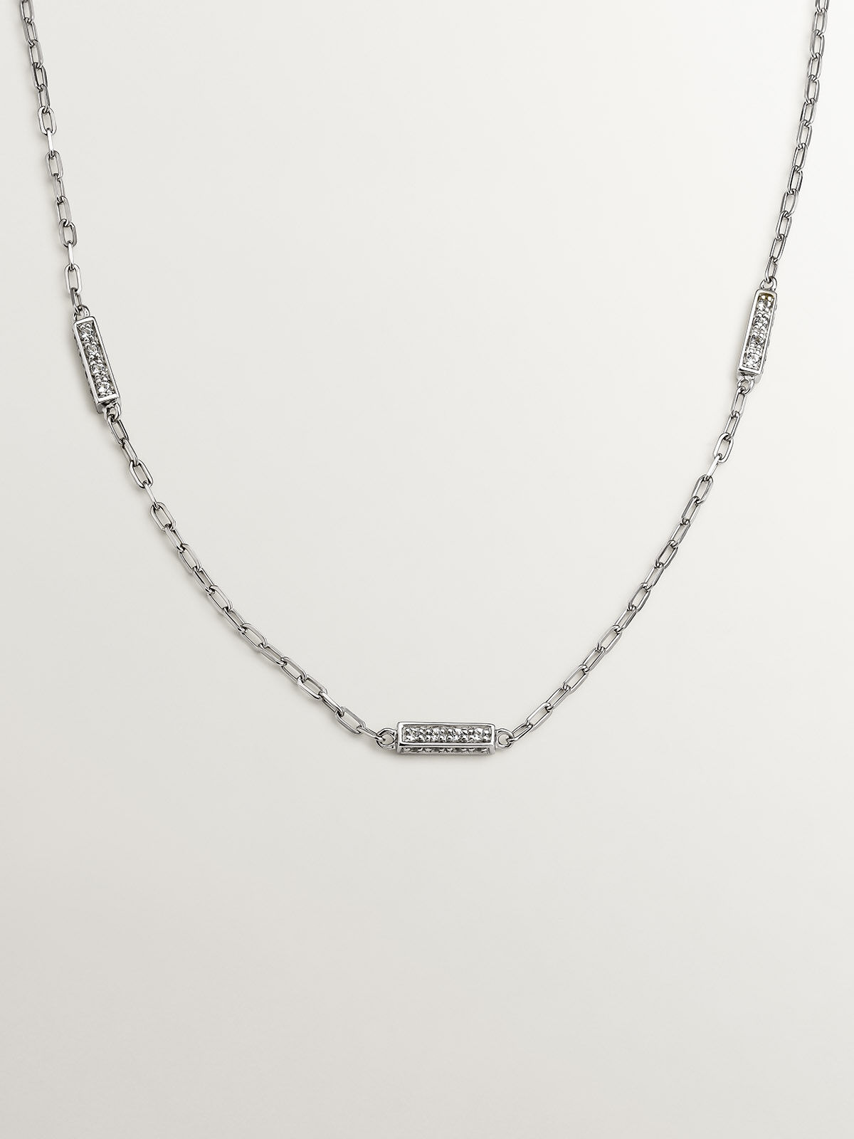 925 Silver Rolo Link Necklace with White Topaz Aristocrazy