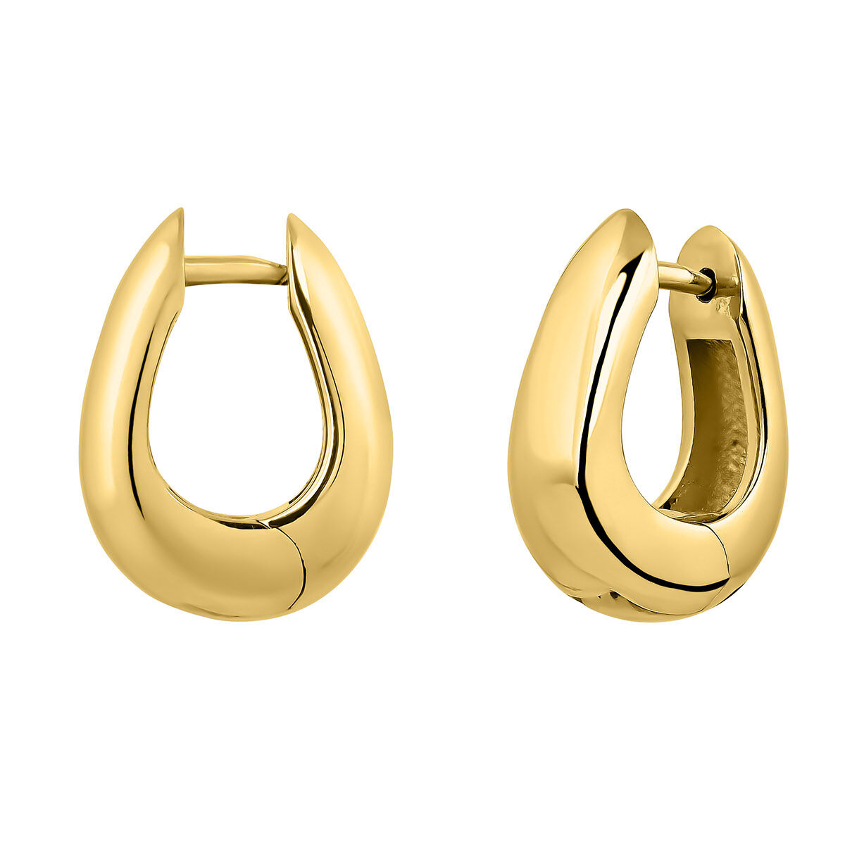 Medium thick oval hoop earrings in 18k yellow gold-plated silver , J05150-02, hi-res