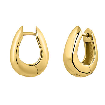 Medium thick oval hoop earrings in 18k yellow gold-plated silver , J05150-02,hi-res