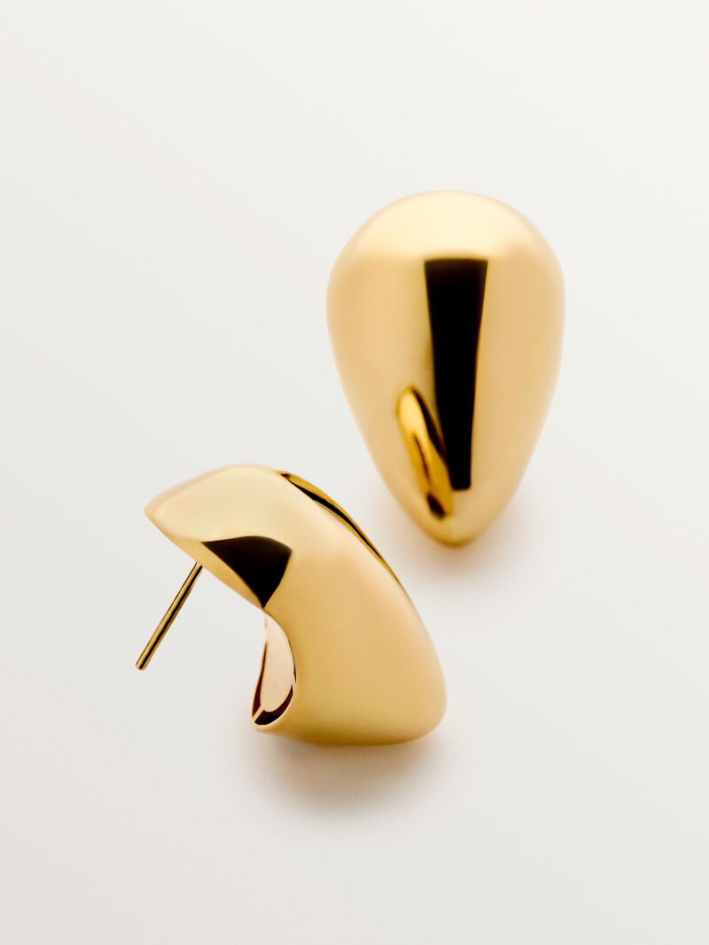 Medium drop earrings in 18K yellow gold plated 925 silver with polished effect image number 2