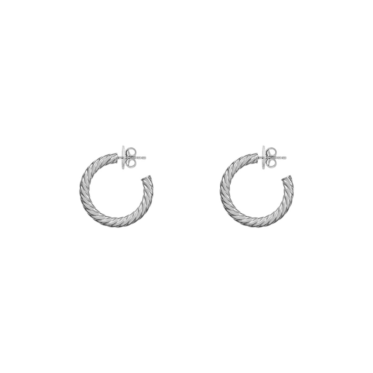 Medium silver cabled hoop earrings , J01588-01, hi-res