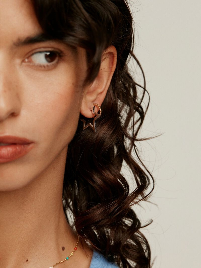 925 Silver earrings in the shape of a star with black spinels. image number 5