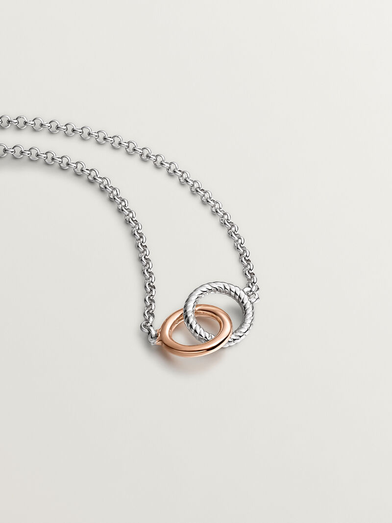 925 Sterling Silver pendant and 925 Sterling Silver pendant coated in 18K rose gold with interlocking circles. image number 2
