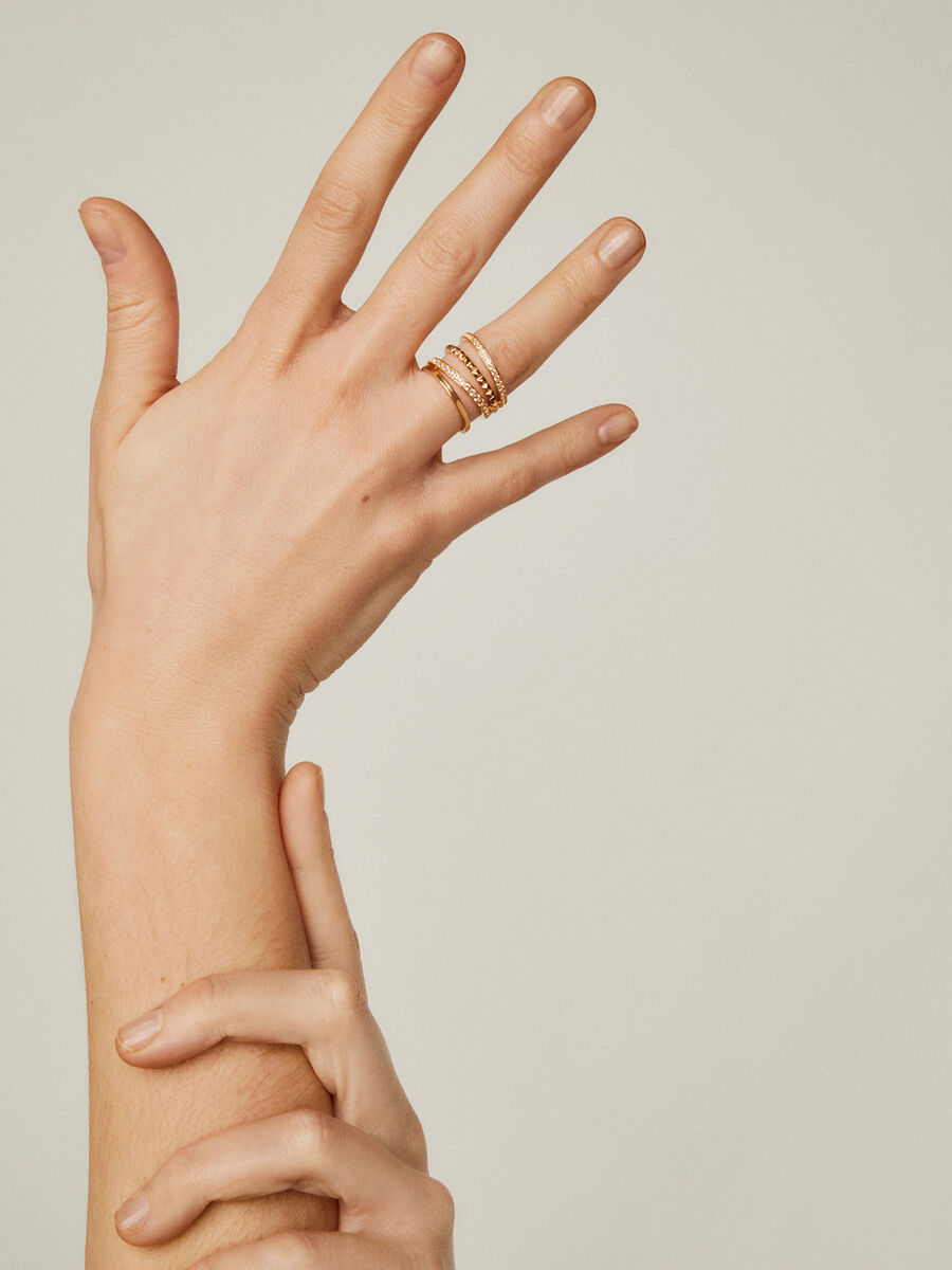 Multi-band ring in 18k yellow gold-plated silver with raised detail and white topazes , J04906-02-WT, hi-res