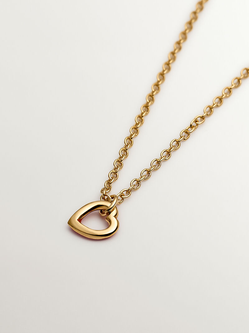 925 Silver pendant bathed in 18K yellow gold with heart and red enamel. image number 2