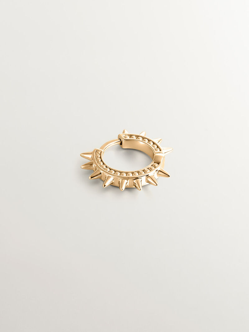Single 9K yellow gold hoop earring with spikes and spheres image number 2