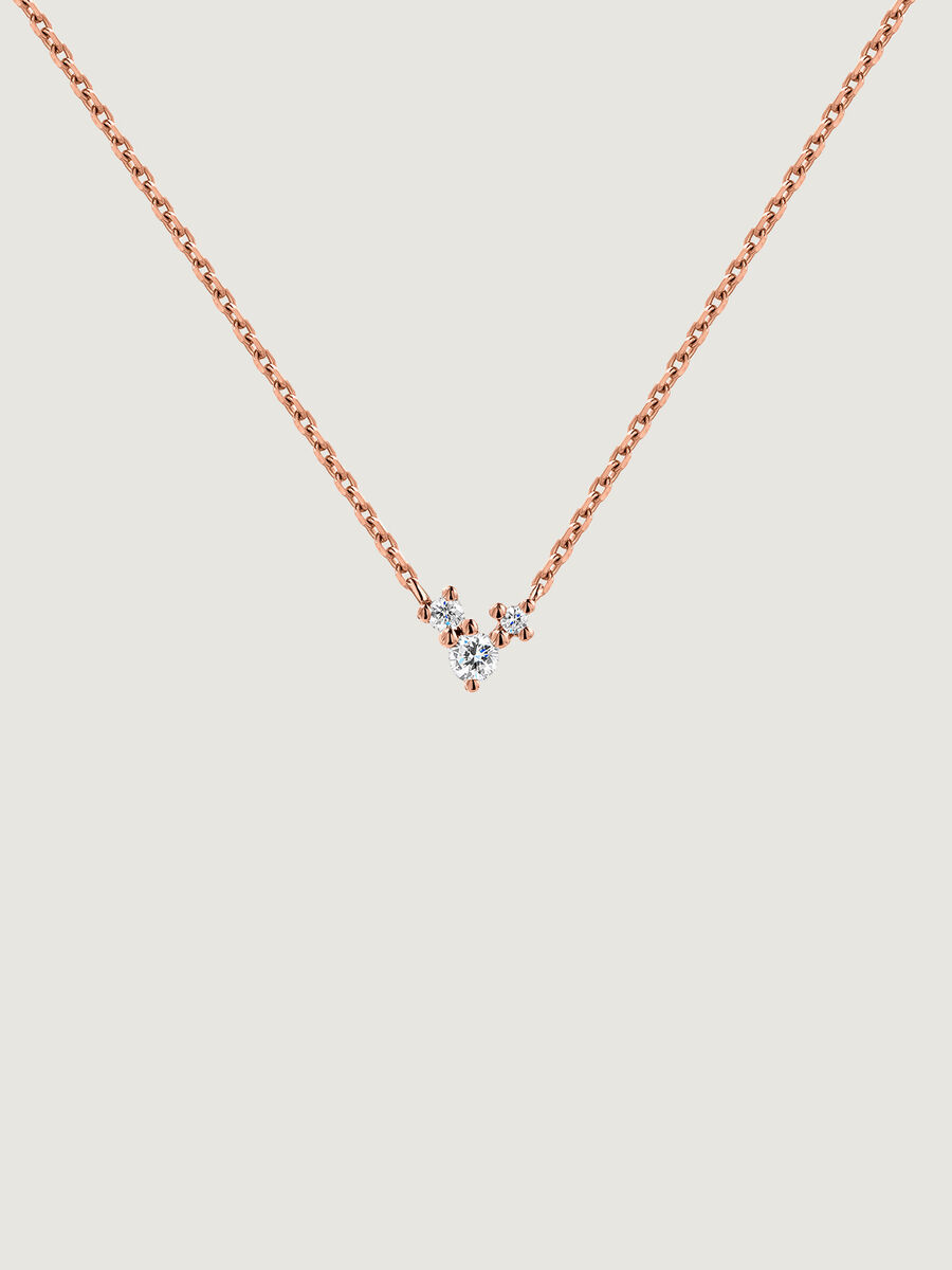 Pendentif trois pierres en or rose 9 K avec des diamants de 0,04 carat, J04961-03, hi-res