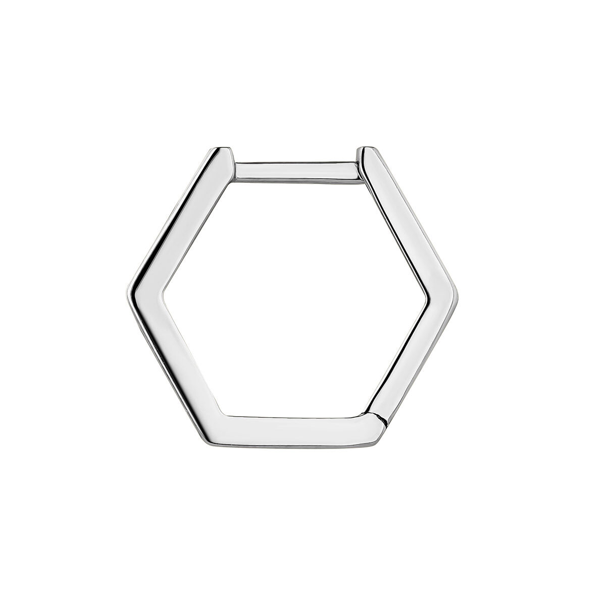 Boucle d’oreilles à l’unité créole hexagonale en or blanc 9 K, J05129-01-H, hi-res