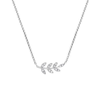 Silver leaves necklace with diamonds , J03122-01-GD,hi-res