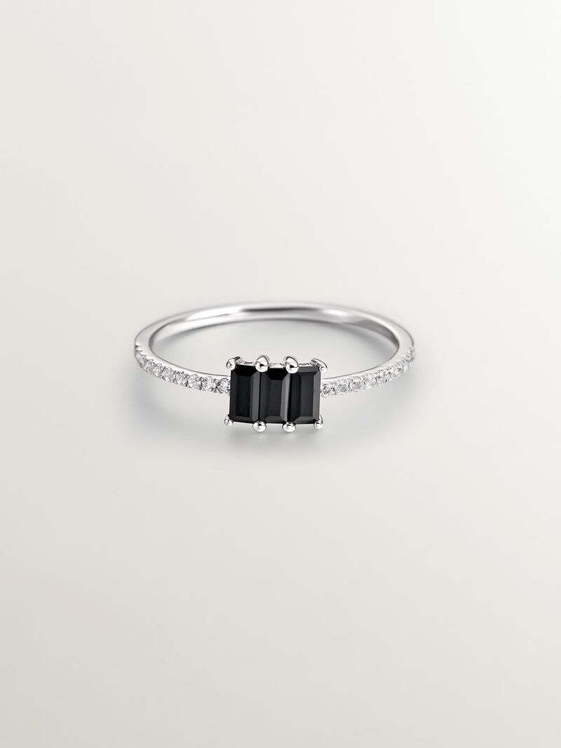 925 silver ring with blue swiss topaz, white diamonds and white enamel image number 2