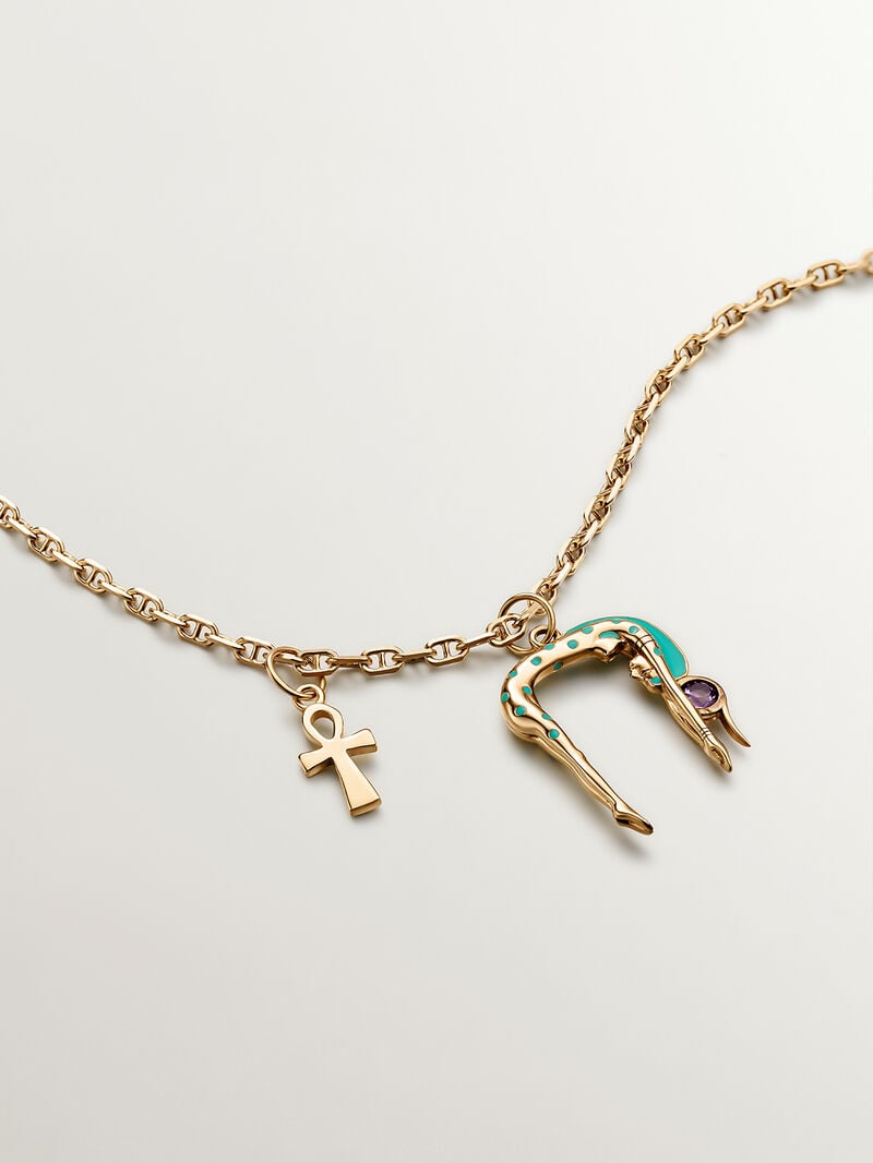 925 Silver charm bathed in 18K yellow gold with ankh cross. image number 4