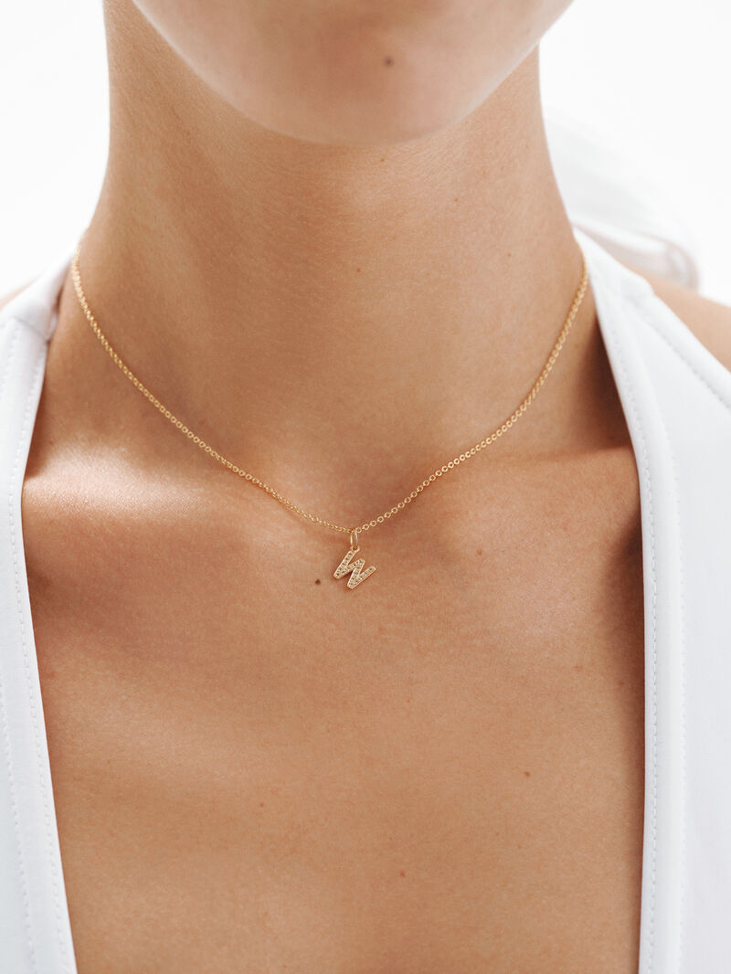 925 Silver charm plated in 18K yellow gold with white topaz initial w image number 3